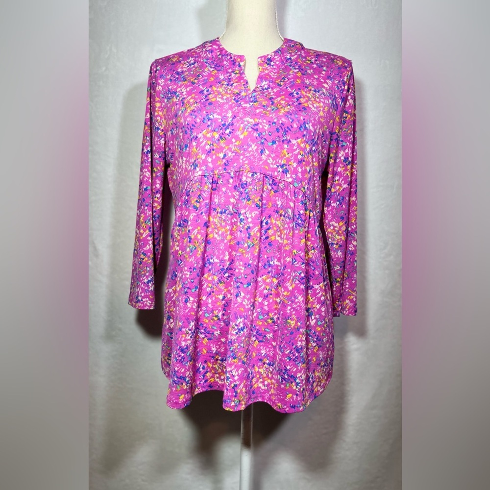 Dear Scarlett Pink Floral Tunic Blouse M Split Neck Babydoll Boho Top - Picture 2 of 8